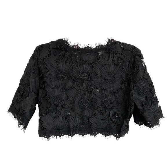 Sam Joy Black Sheer Crop Top with Floral Pattern over Mesh Design Size Large - Picture 3 of 8